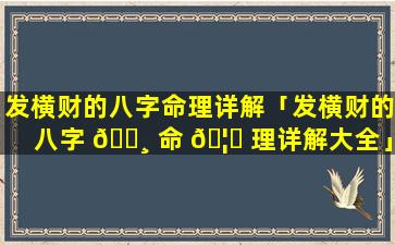 发横财的八字命理详解「发横财的八字 🌸 命 🦈 理详解大全」